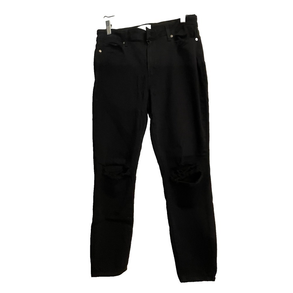 Paige Verdugo Ankle Black Distressed Ripped Knee Skinny Jeans Size 30 Womens‎